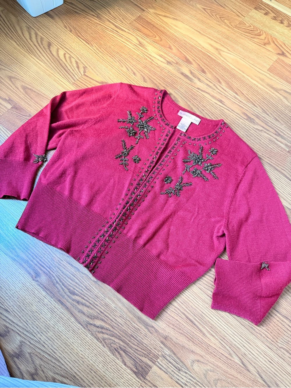 Bandolino Embellished Burgundy Women's Cardigan Sweater Large